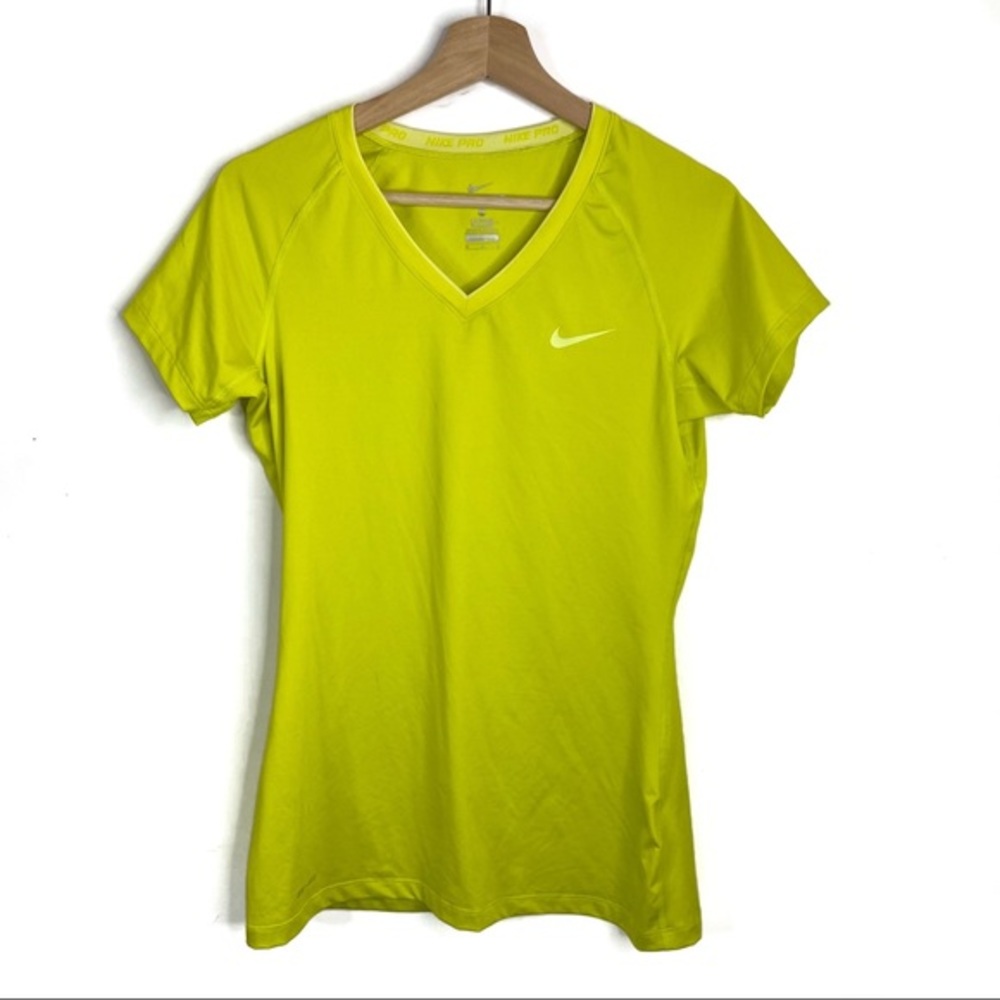 Nike Dri Fit Neon Yellow Short Sleeve V Neck
